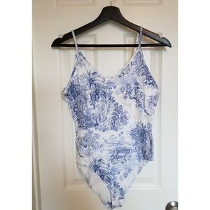 Bodysuit with Blue Toile Design